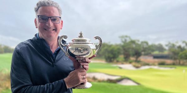 Golf Day Stableford Winner Michael Wicks with trophy