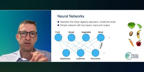 professor andrew turpin demonstrating a neural network with fruits and vegetable examples
