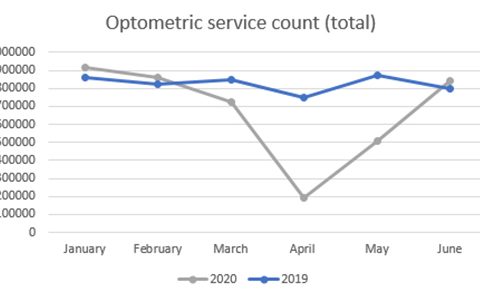 One million fewer general optometric services during peak COVID period, and overall 6% drop in services and income in 2019-2020